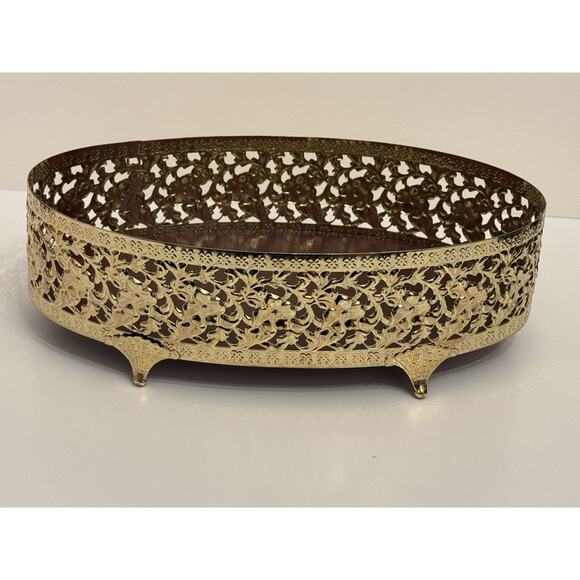 Vintage Karew “The Cosmetic Basket” Gold Footed Bathroom Vanity Tray Made In USA - Picture 4 of 14